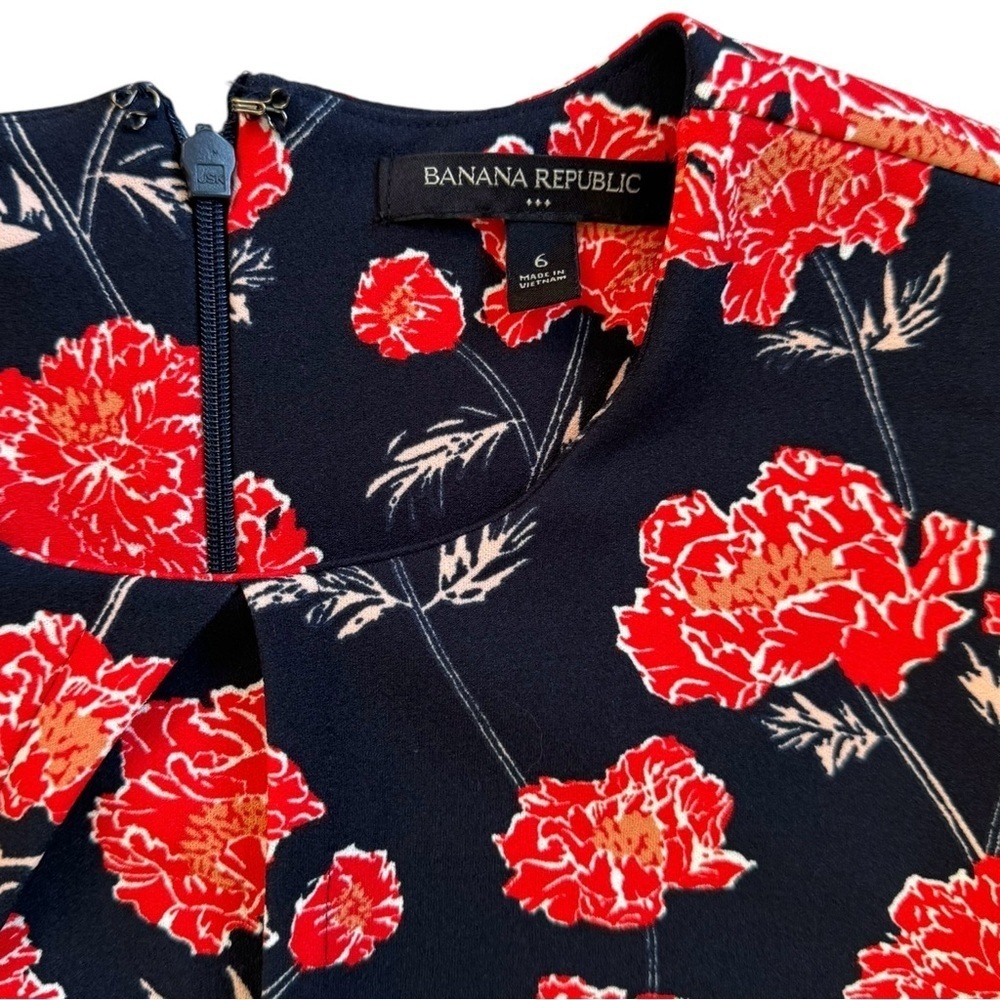 Banana Republic Navy Blue Floral MidI Sheath Dress Poppy Print | Women’s Size 6 - Picture 7 of 13